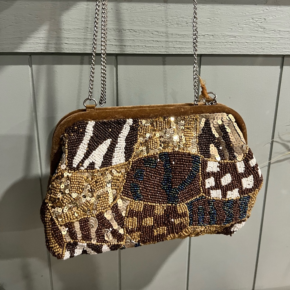 Brown and Gold Beaded Women's Bag